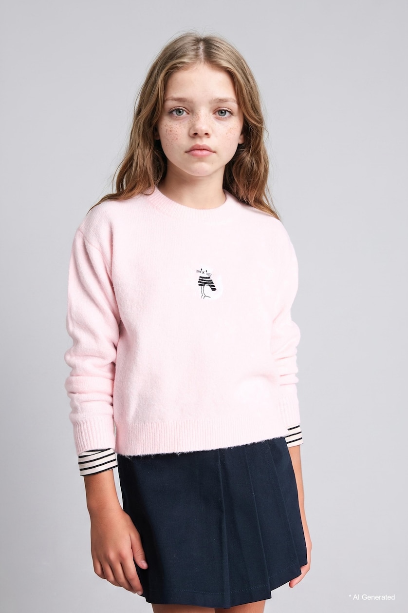 FILLES Rose Clair Pull brodé à col rond pour fille