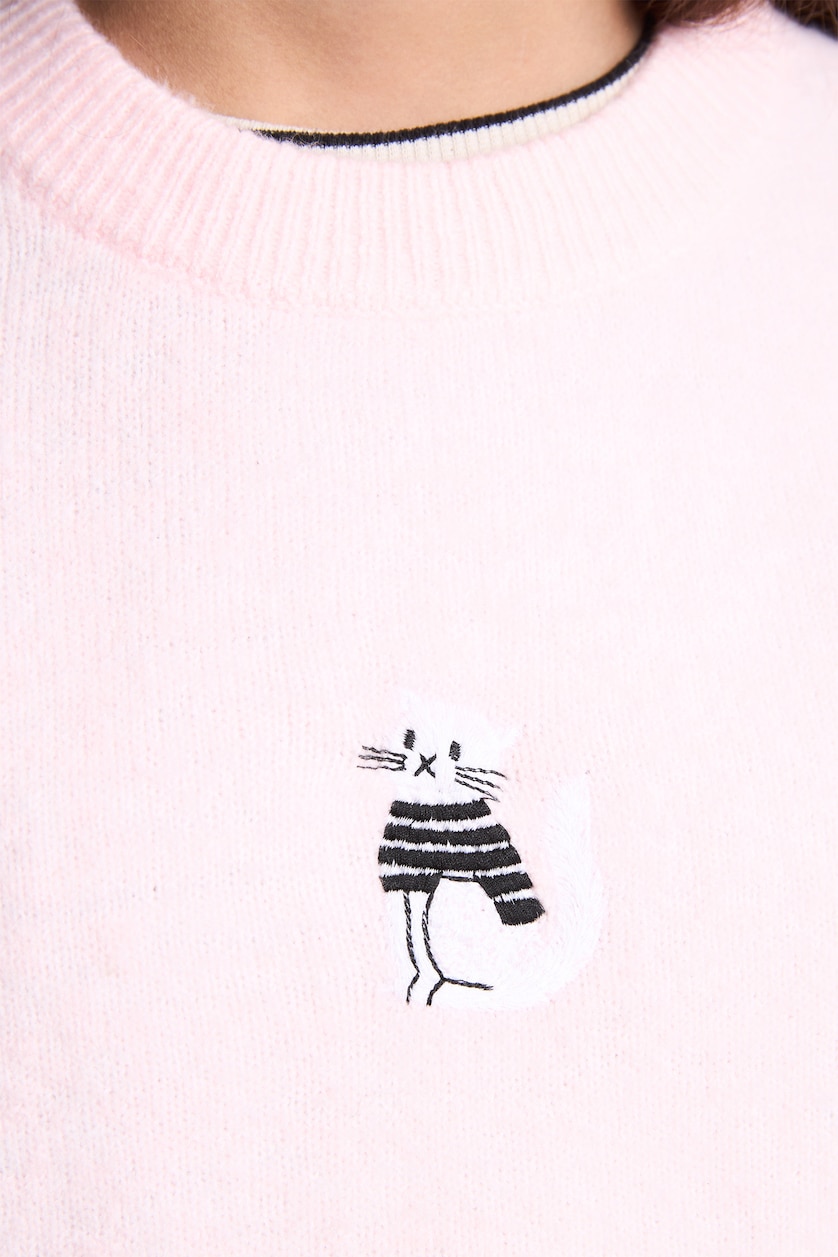 Young Girls - Teen Girls Light Pink Girl Regular Fit Embroidered Crew Neck Pullover