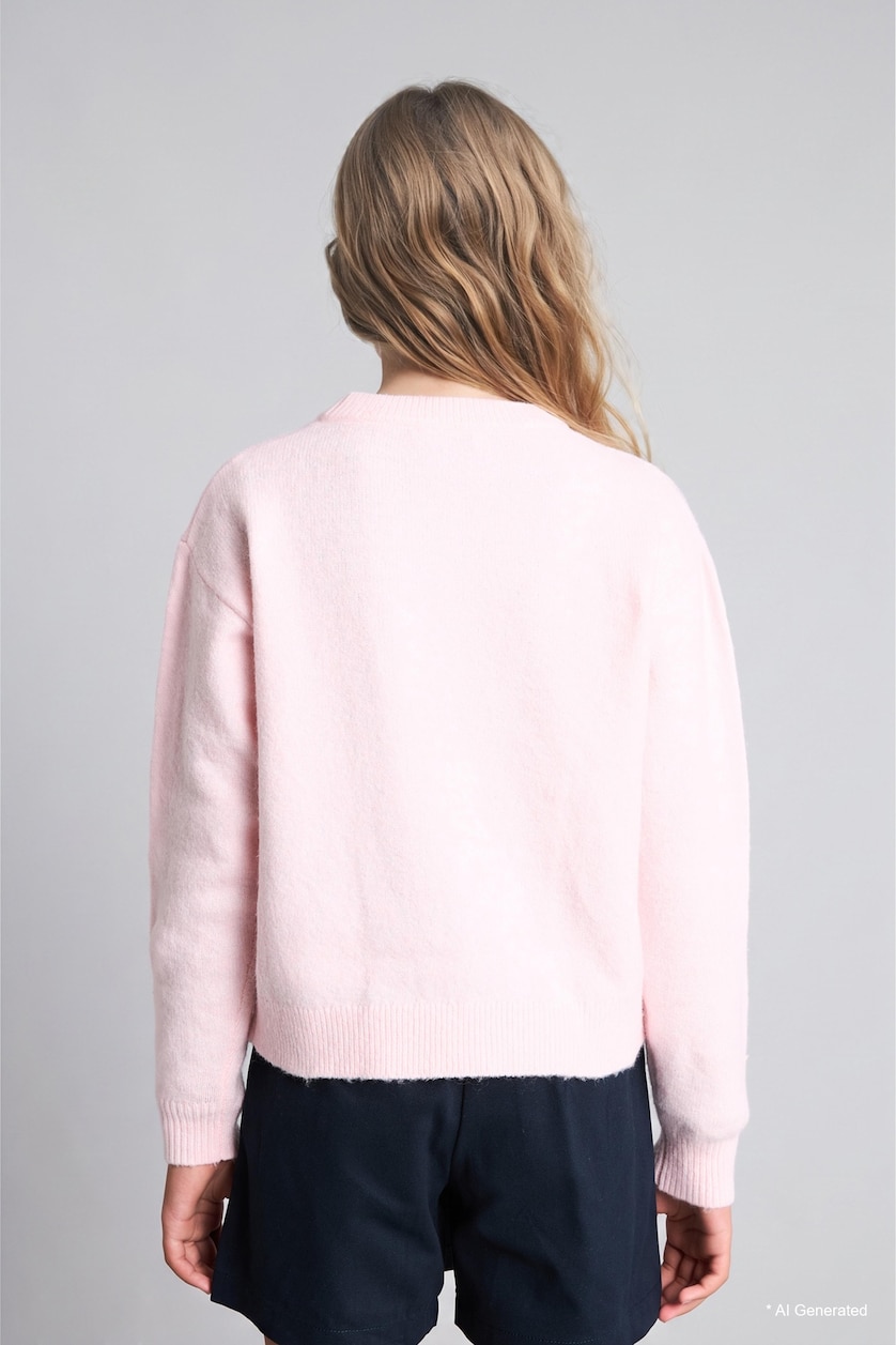 FILLES Rose Clair Pull brodé à col rond pour fille