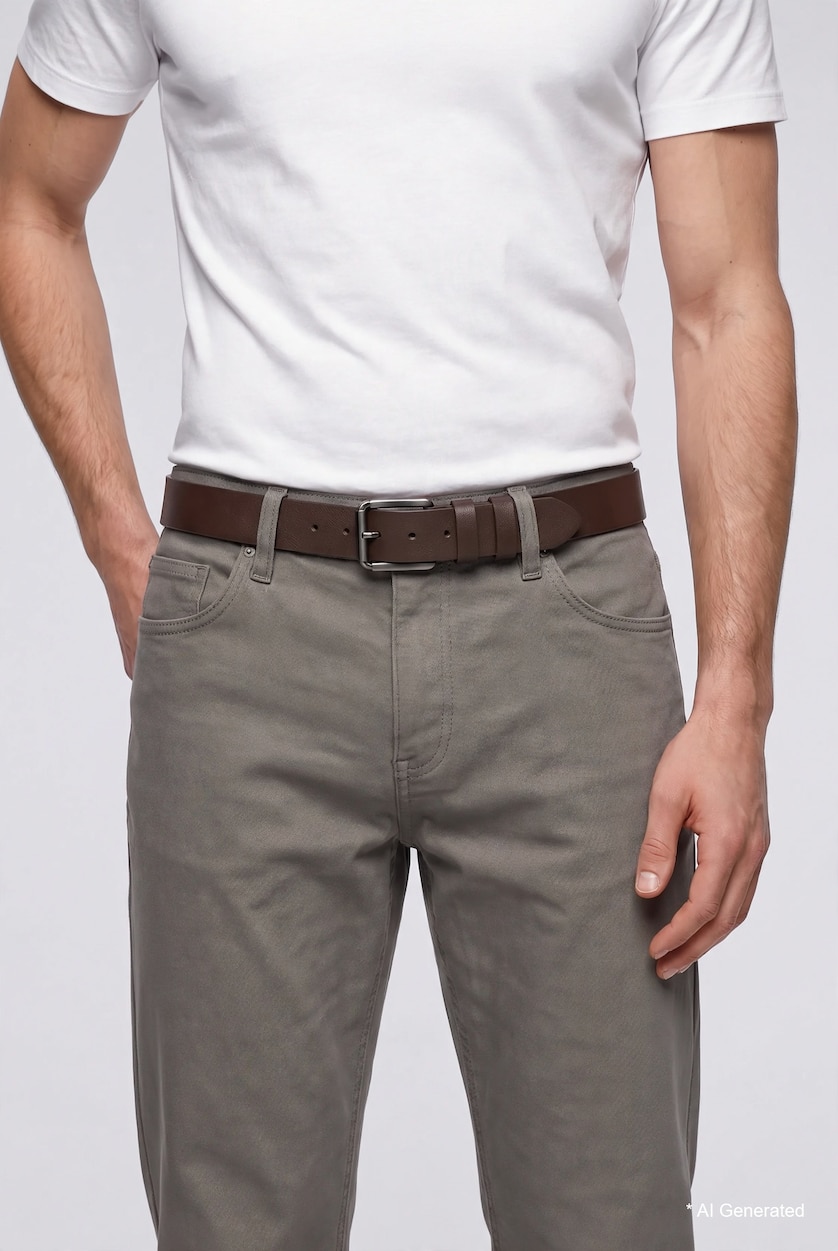 Man Brown Man Rectangular Hair Clip Faux Leather Denim Belt