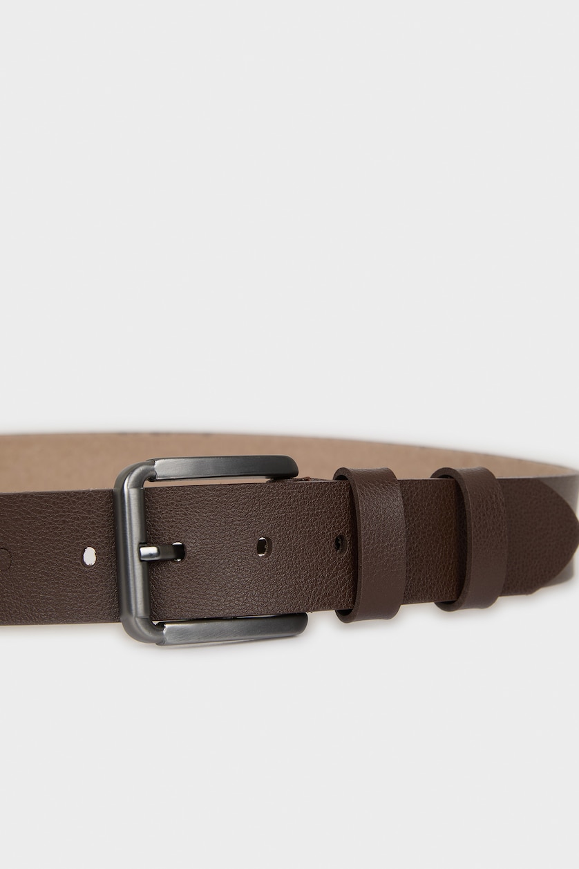 Man Brown Man Rectangular Hair Clip Faux Leather Denim Belt