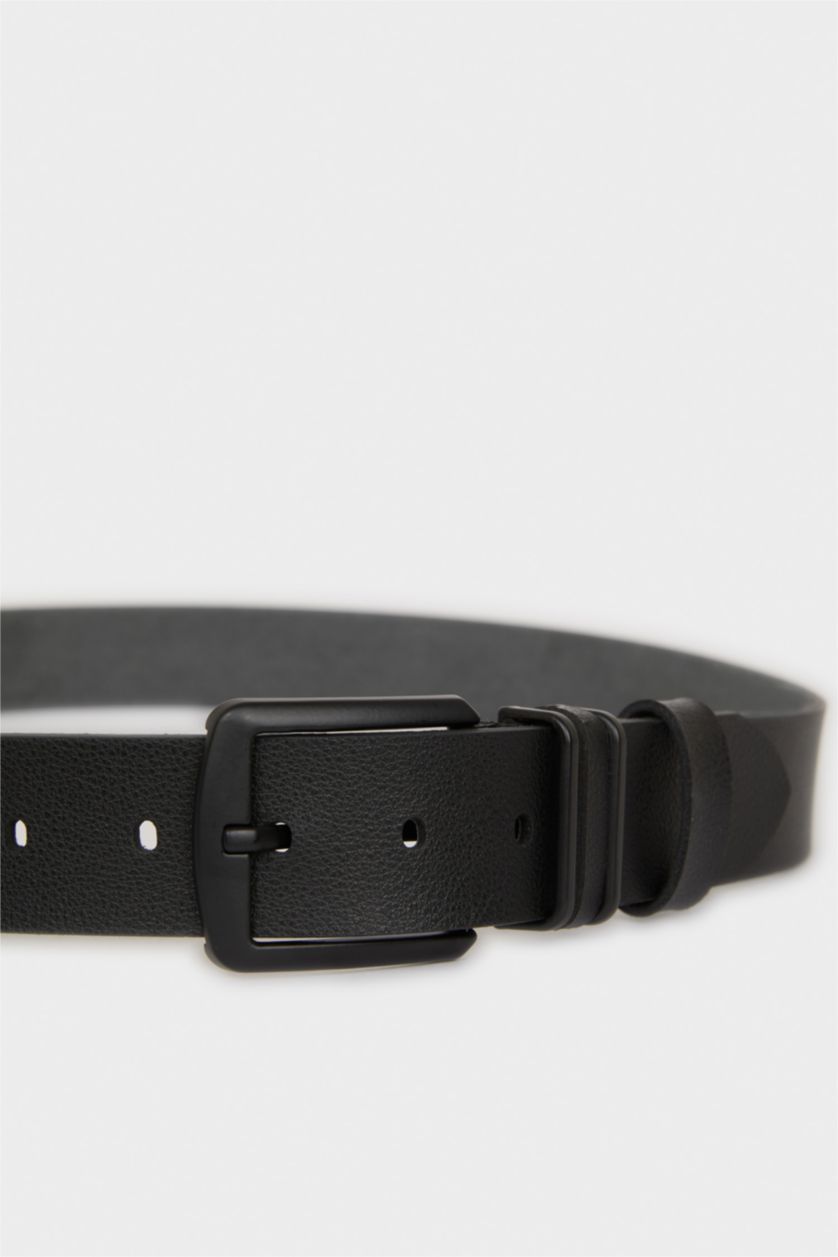 Erkek Siyah Erkek Dikdörtgen Toka Suni Deri Jean Kemeri