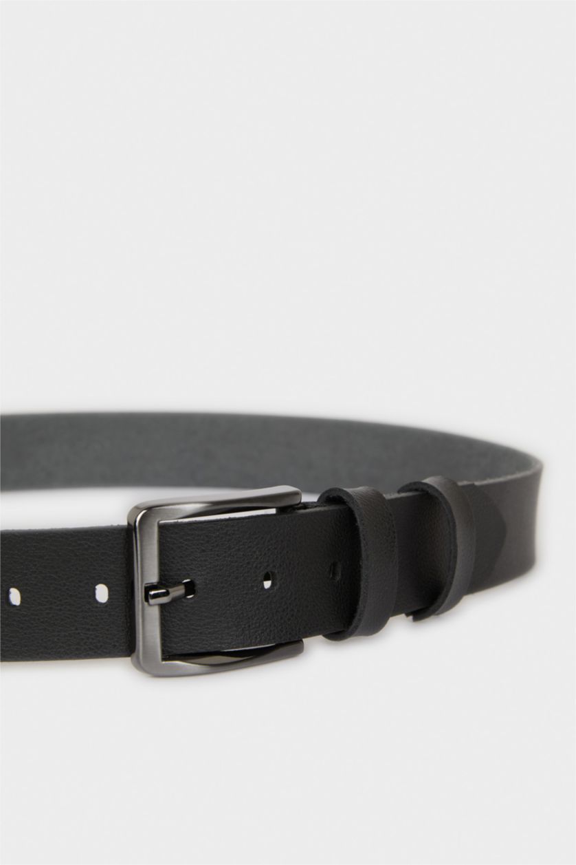 Erkek Siyah Erkek Dikdörtgen Toka Suni Deri Jean Kemeri