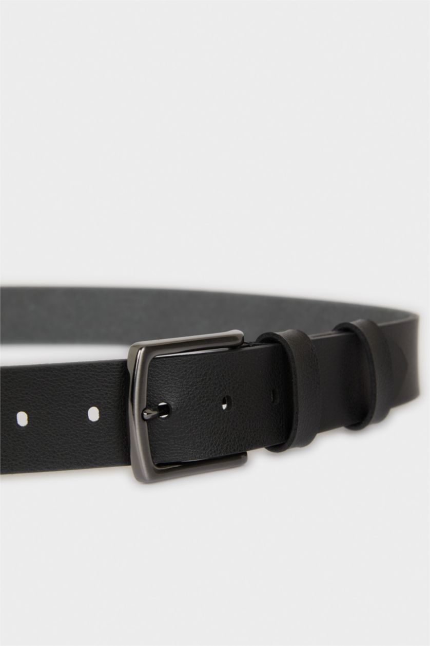 Erkek Siyah Erkek Dikdörtgen Toka Suni Deri Jean Kemeri