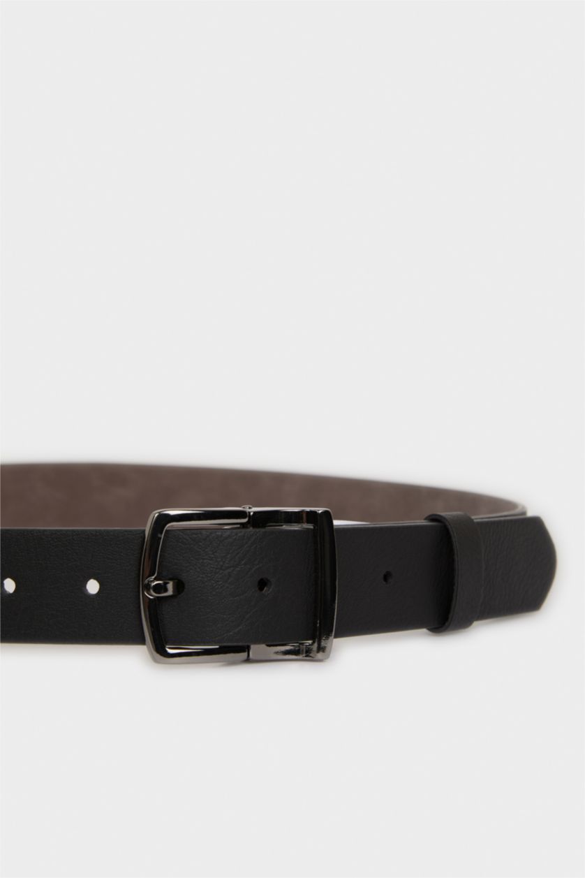 Men Black Man Rectangle Clasp Faux Leather Jean Belt