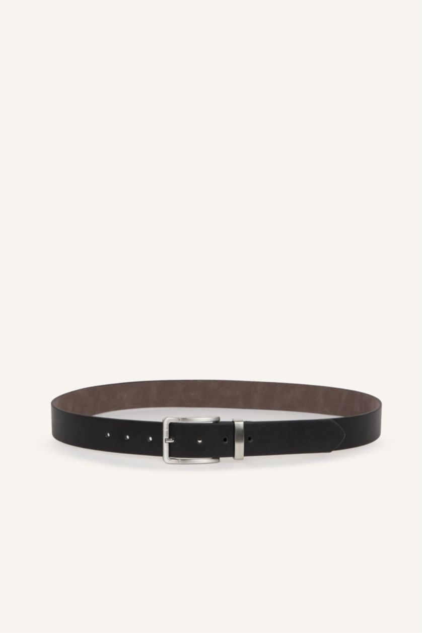 Men Black Man Rectangle Clasp Faux Leather Jean Belt
