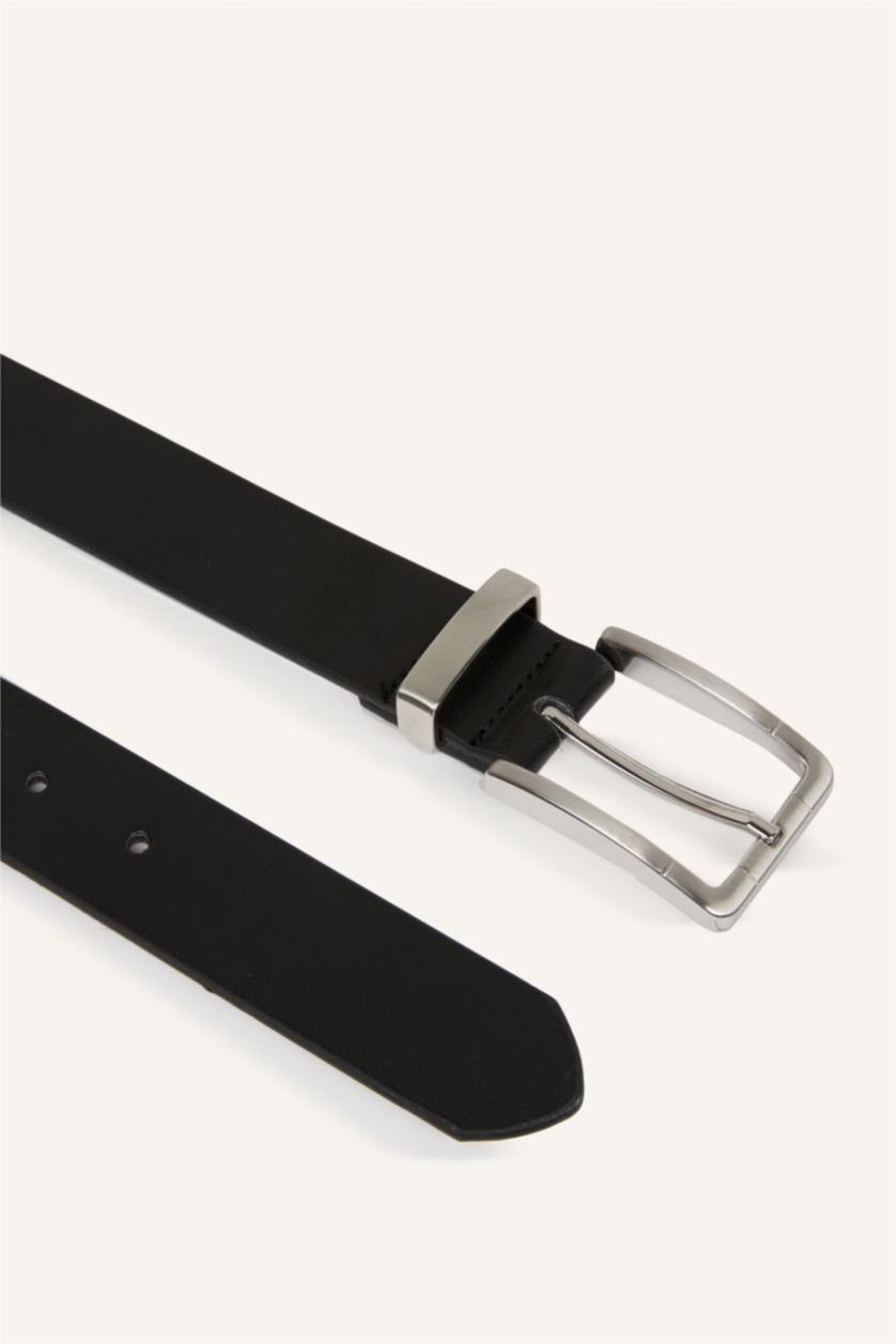 Erkek Siyah Erkek Dikdörtgen Toka Suni Deri Jean Kemeri