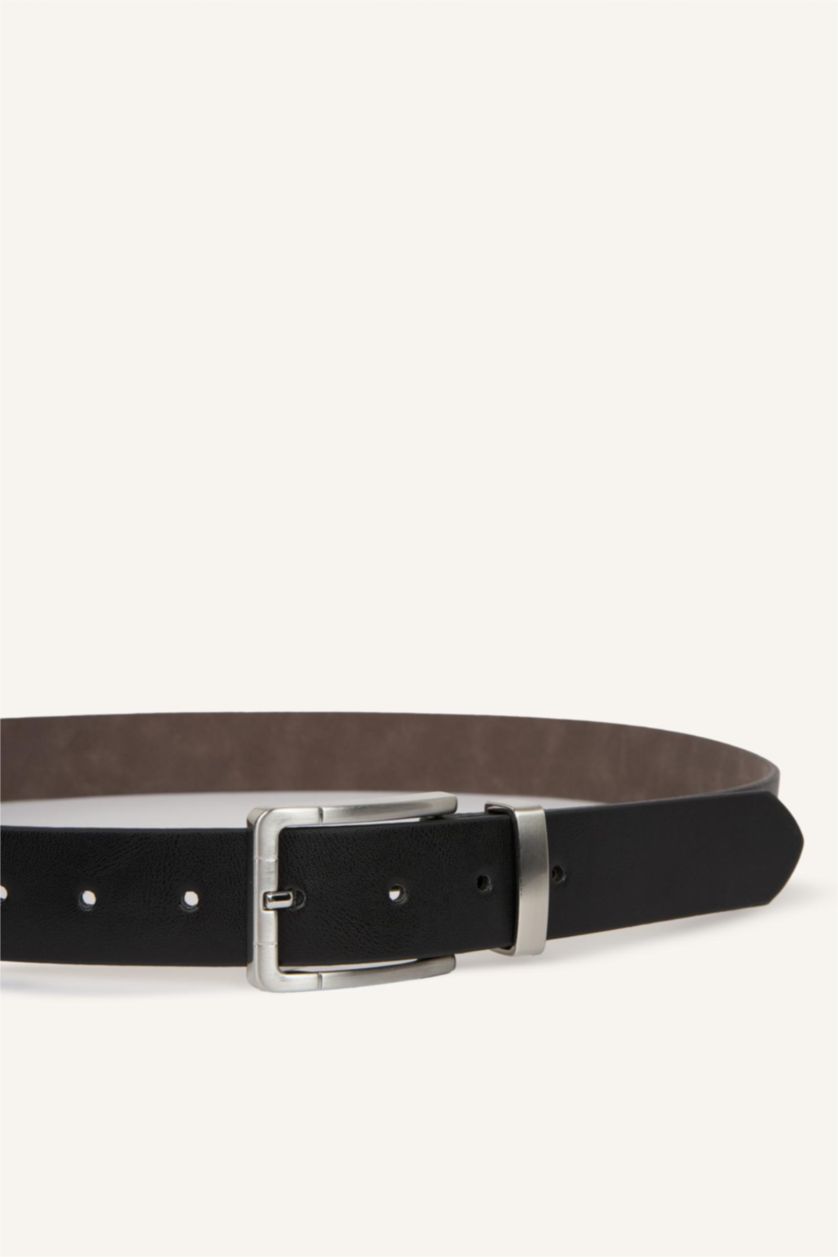 Men Black Man Rectangle Clasp Faux Leather Jean Belt