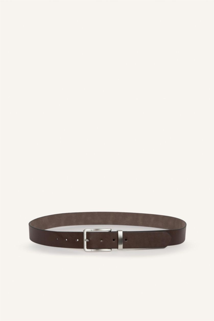 Men Brown Man Rectangle Clasp Faux Leather Jean Belt
