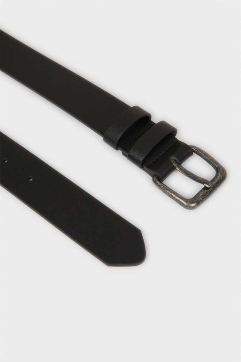 Erkek Siyah Erkek Dikdörtgen Toka Suni Deri Jean Kemeri