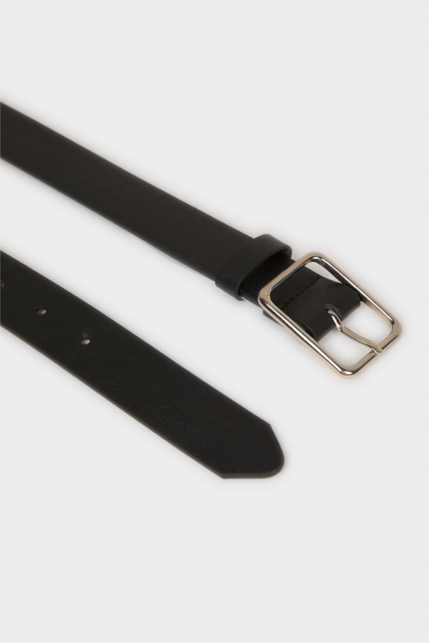 Erkek Siyah Erkek Dikdörtgen Toka Suni Deri Jean Kemeri