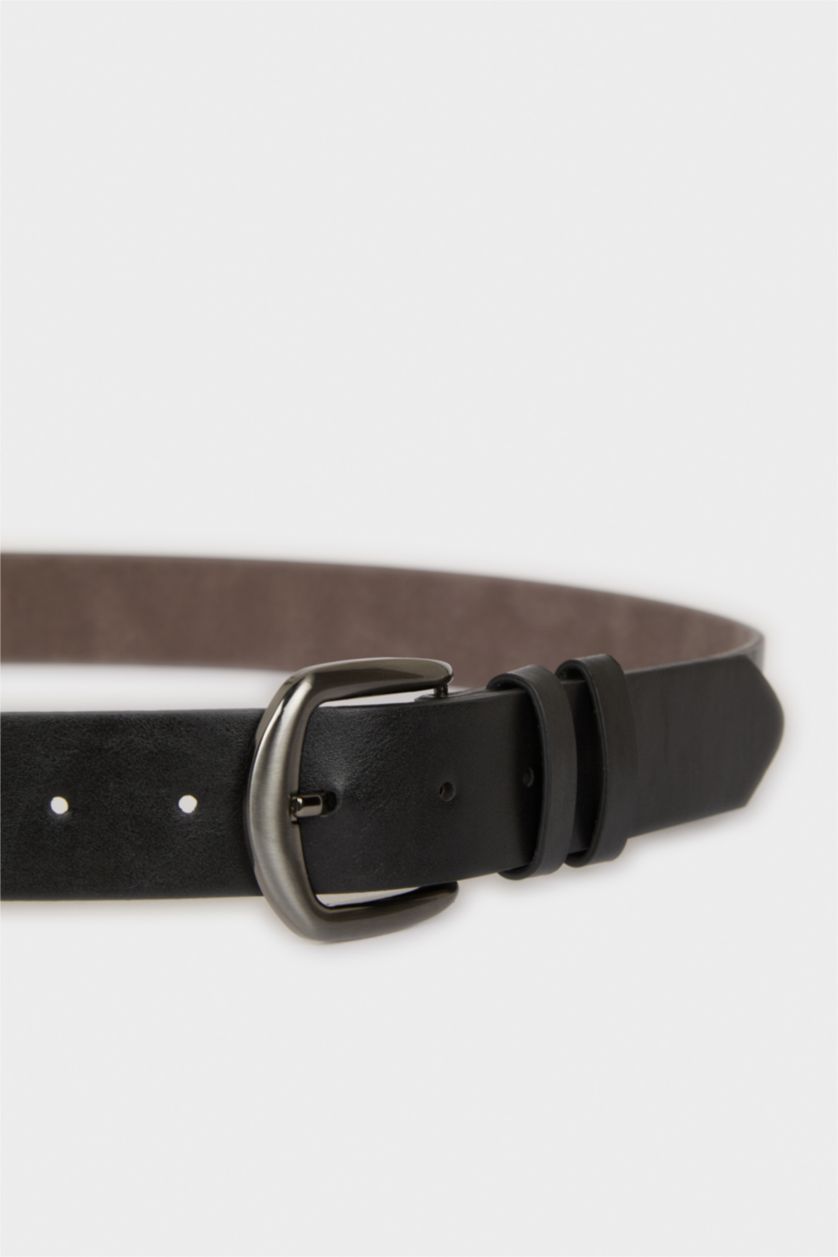 Erkek Siyah Erkek Dikdörtgen Toka Suni Deri Jean Kemeri