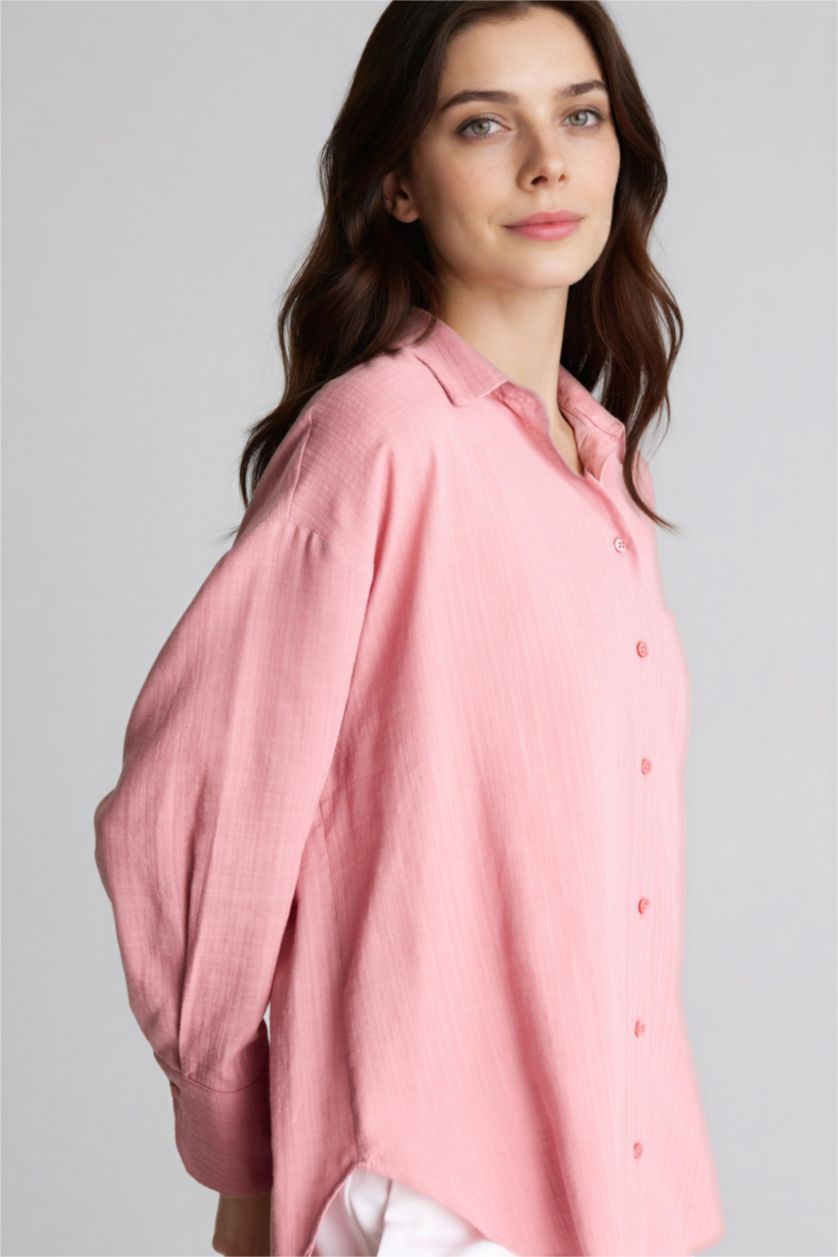 Kadın Açık Pembe Uzun Kollu Gömlek Tunik