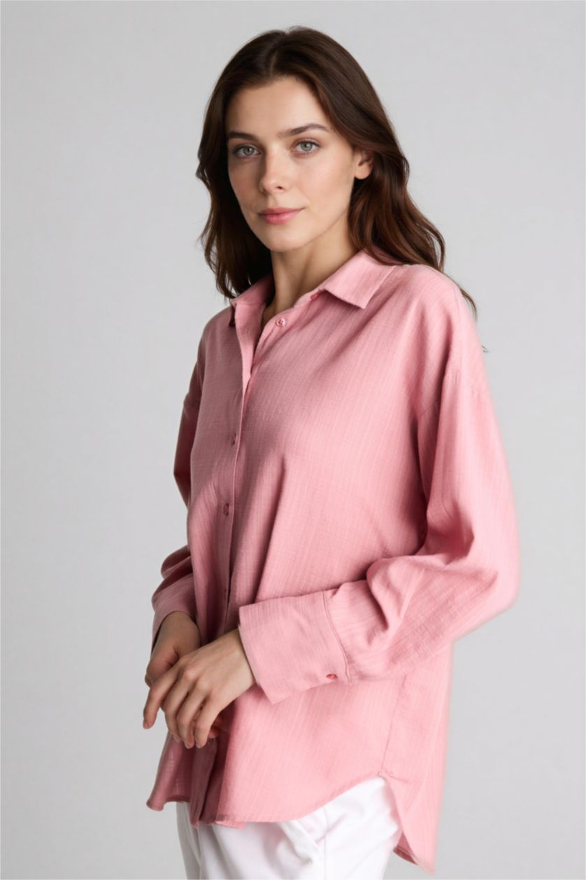 Kadın Açık Pembe Uzun Kollu Gömlek Tunik
