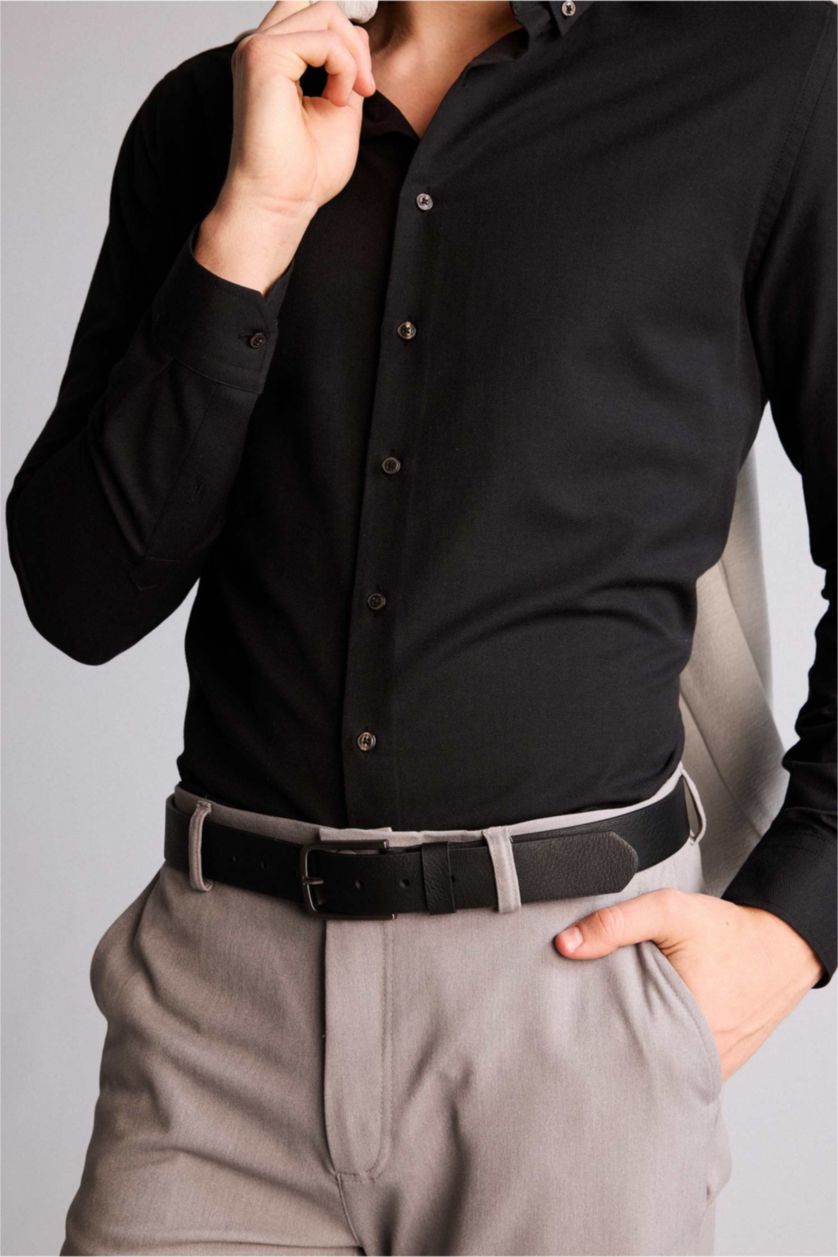 Erkek Siyah Erkek Dikdörtgen Toka Suni Deri Jean Kemeri