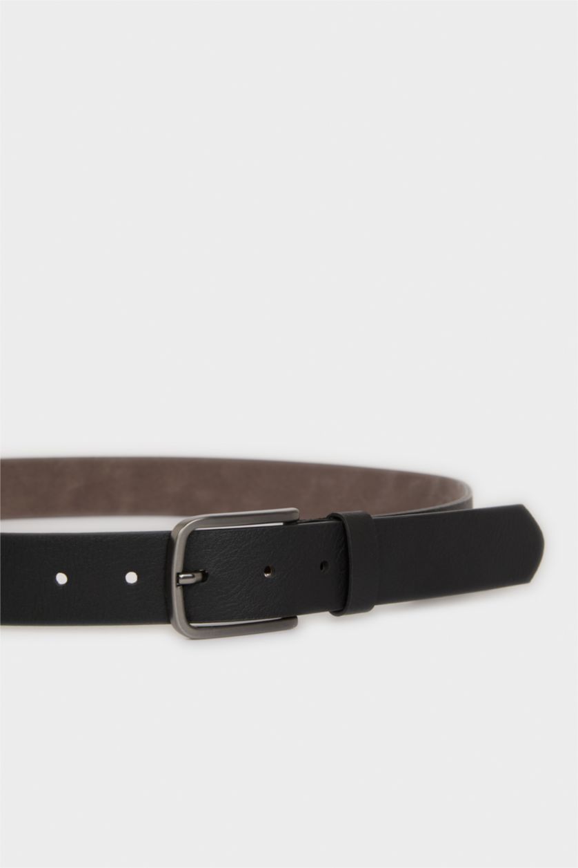 Erkek Siyah Erkek Dikdörtgen Toka Suni Deri Jean Kemeri