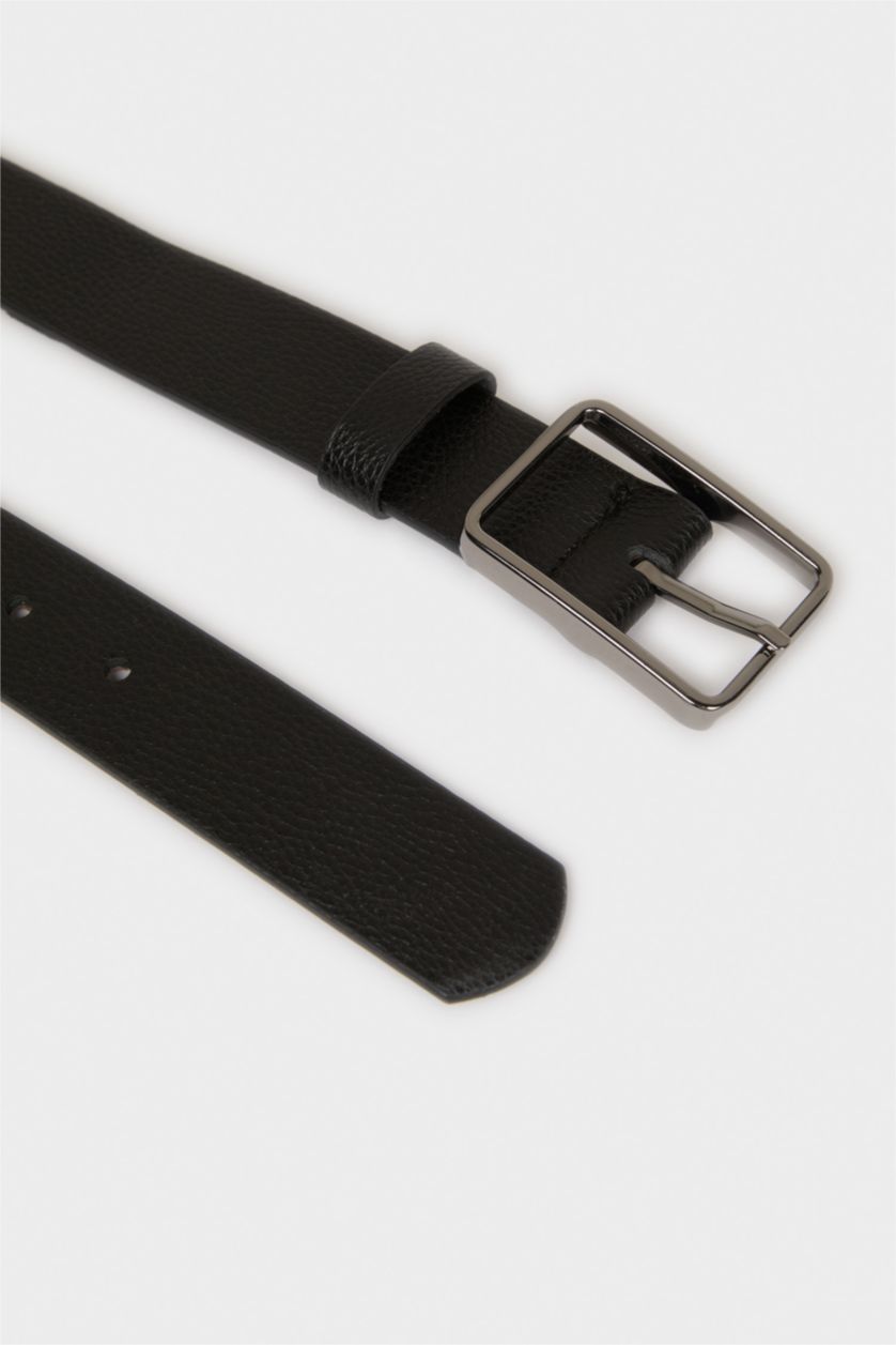 Erkek Siyah Erkek Dikdörtgen Toka Suni Deri Jean Kemeri