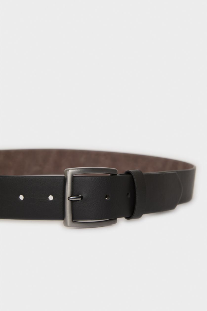 Erkek Siyah Erkek Dikdörtgen Toka Suni Deri Jean Kemeri