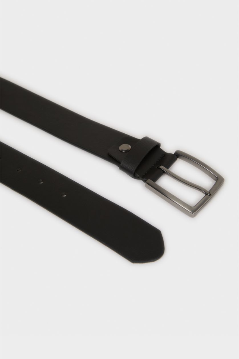 Erkek Siyah Erkek Dikdörtgen Toka Suni Deri Jean Kemeri