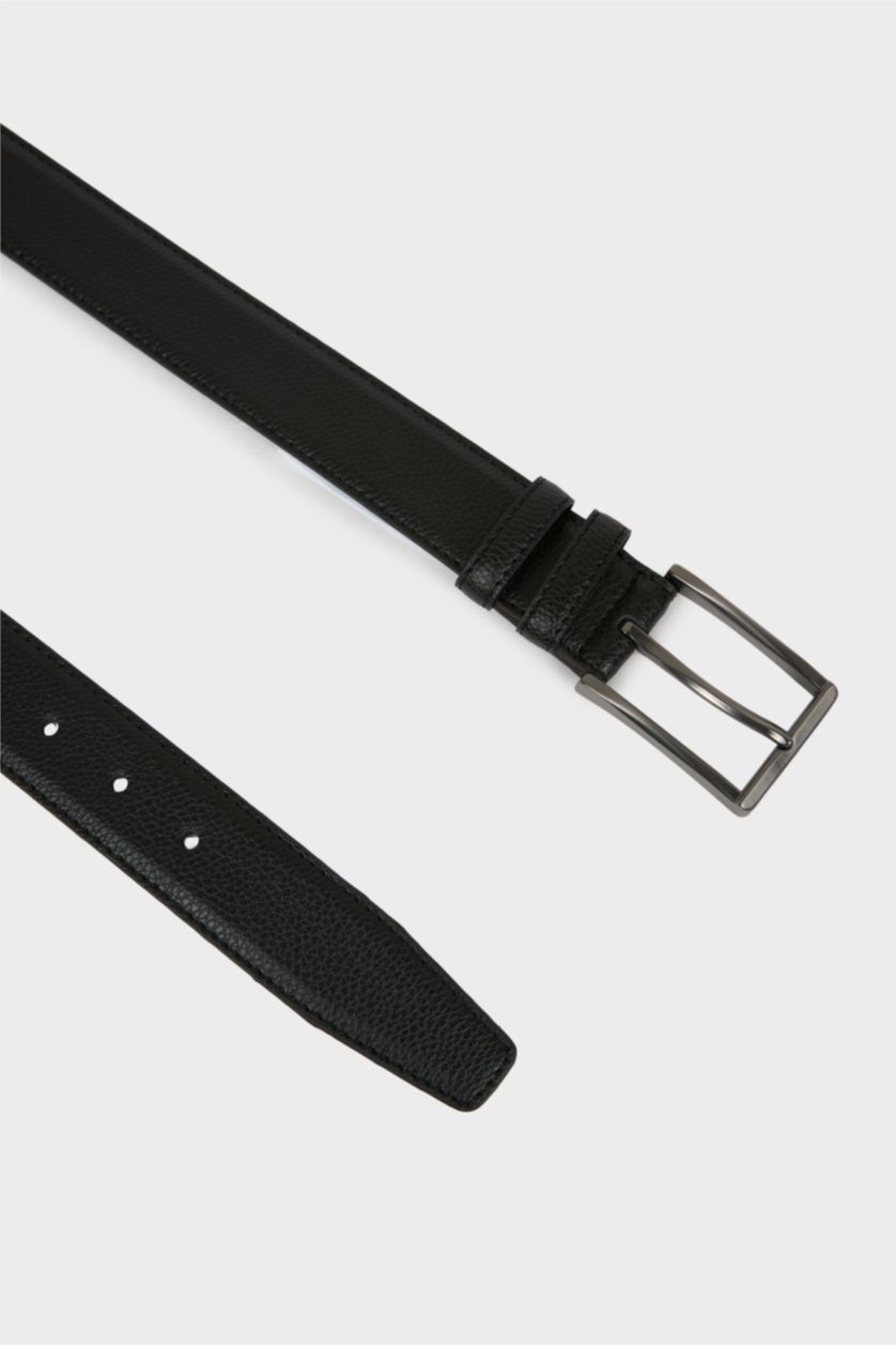 Erkek Siyah Erkek Dikdörtgen Toka Suni Deri Jean Kemeri