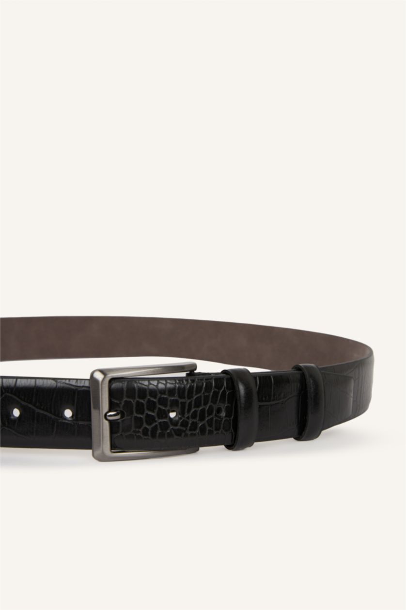 Erkek Siyah Erkek Dikdörtgen Toka Suni Deri Klasik Kemer