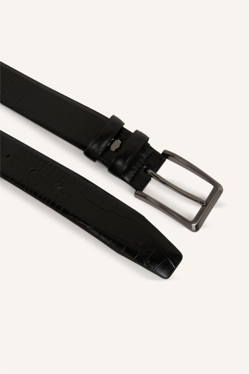 Erkek Siyah Erkek Dikdörtgen Toka Suni Deri Klasik Kemer