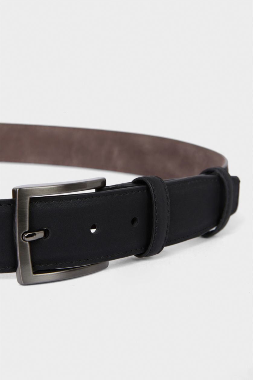 Erkek Siyah Erkek Dikdörtgen Toka Suni Deri Klasik Kemer