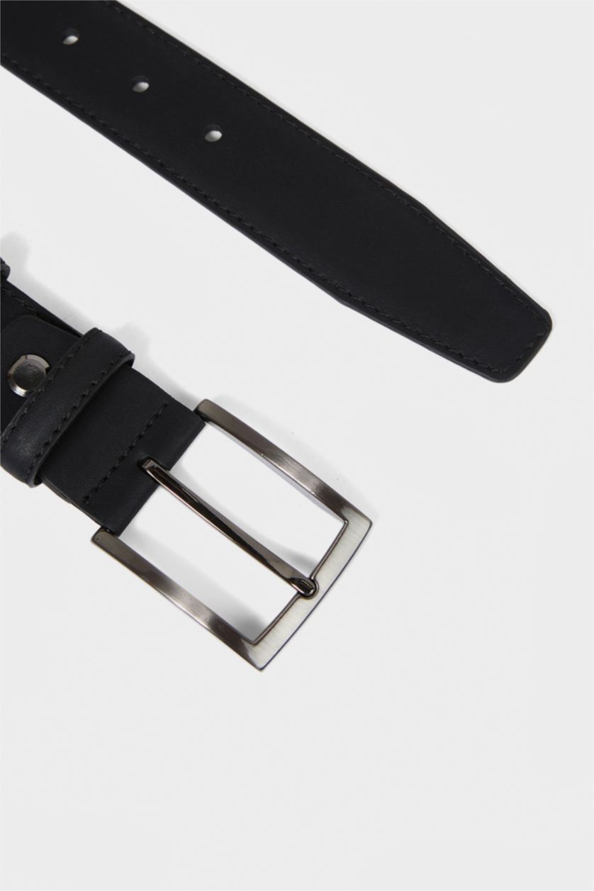 Erkek Siyah Erkek Dikdörtgen Toka Suni Deri Klasik Kemer