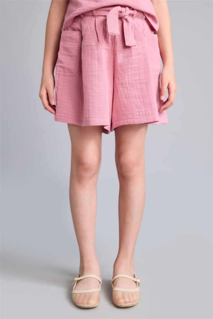 Girls & Teens Dark Rose Girl Lace up Belted Muslin Shorts