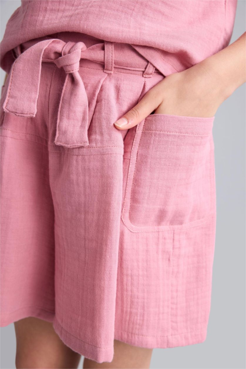 Girls & Teens Dark Rose Girl Lace up Belted Muslin Shorts