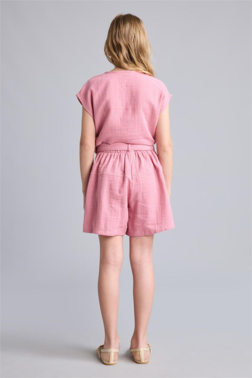 Girls & Teens Dark Rose Girl Lace up Belted Muslin Shorts