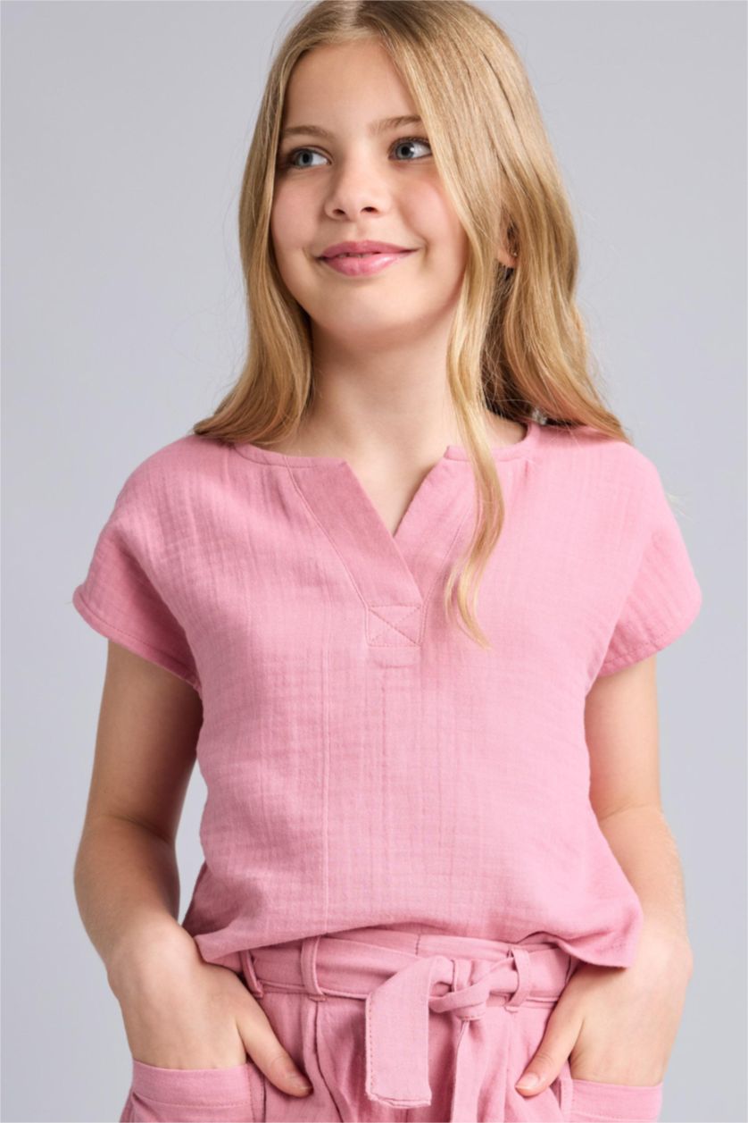 Girls & Teens Dark Rose Girl Short Sleeve Rose Blouse