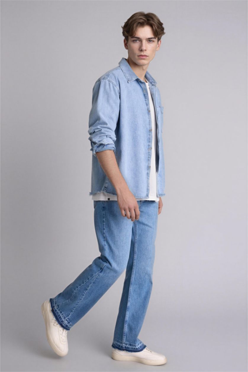 رجال أزرق فاتح بنطرون فلير فيت برجل واسع جارلس