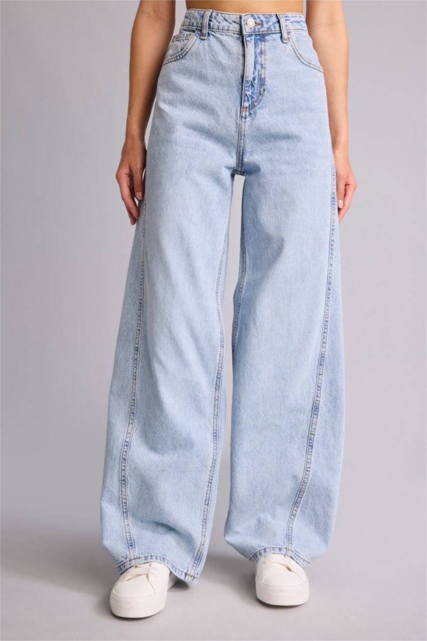 Women Light Indigo High Waist Wide Leg Trousers