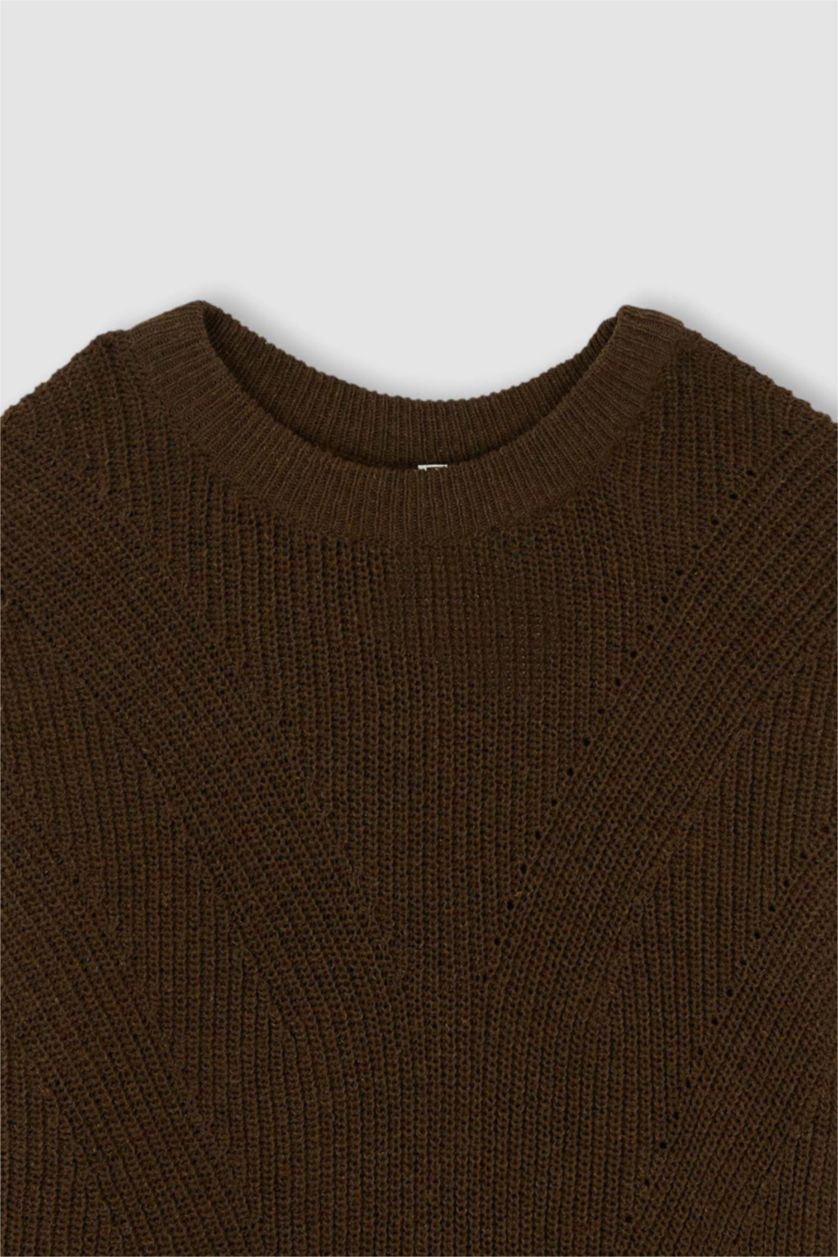 WOMAN Brown Regular Fit Basic Long Sleeve Reversible Thessaloniki Knitted Knitwear Sweater