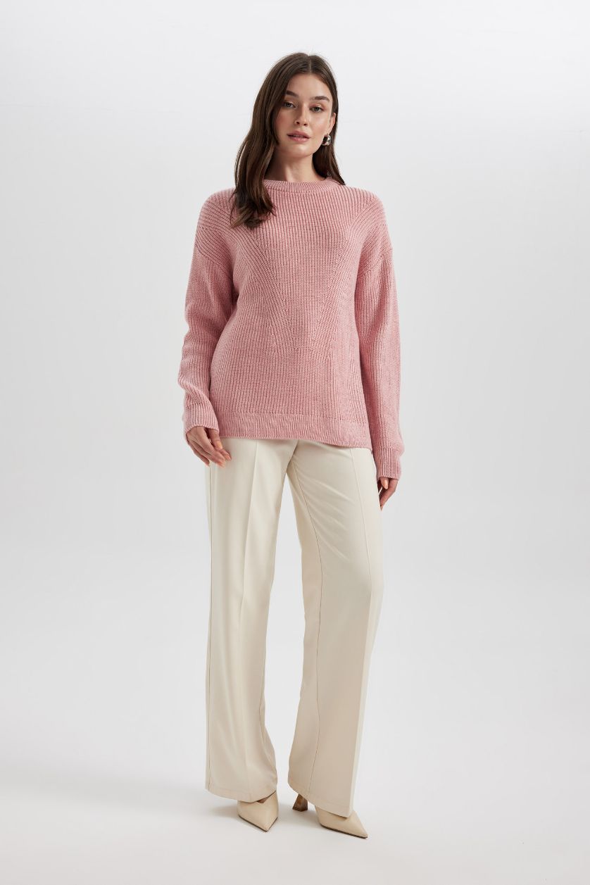Женская Розовый Пуловер стандартного кроя с круглым вырезом для женщин