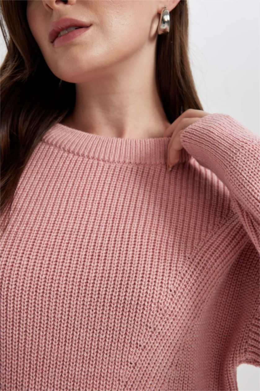 Женская Розовый Пуловер стандартного кроя с круглым вырезом для женщин