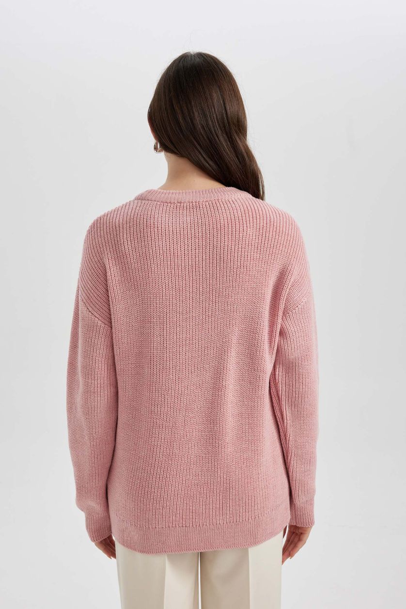 Женская Розовый Пуловер стандартного кроя с круглым вырезом для женщин