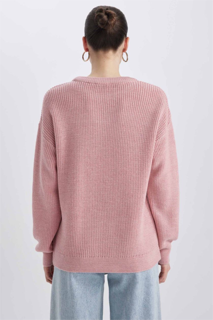 Женская Розовый Пуловер стандартного кроя с круглым вырезом для женщин