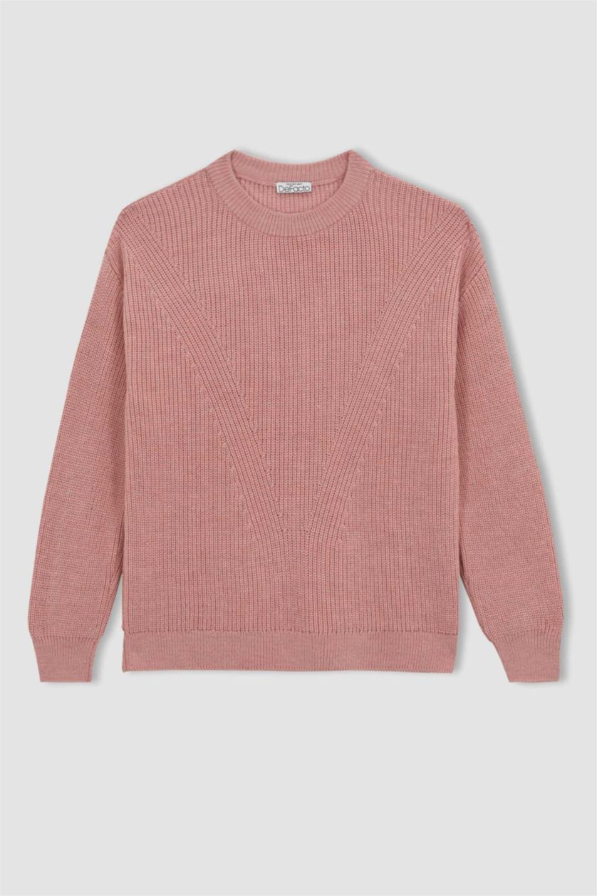 Женская Розовый Пуловер стандартного кроя с круглым вырезом для женщин