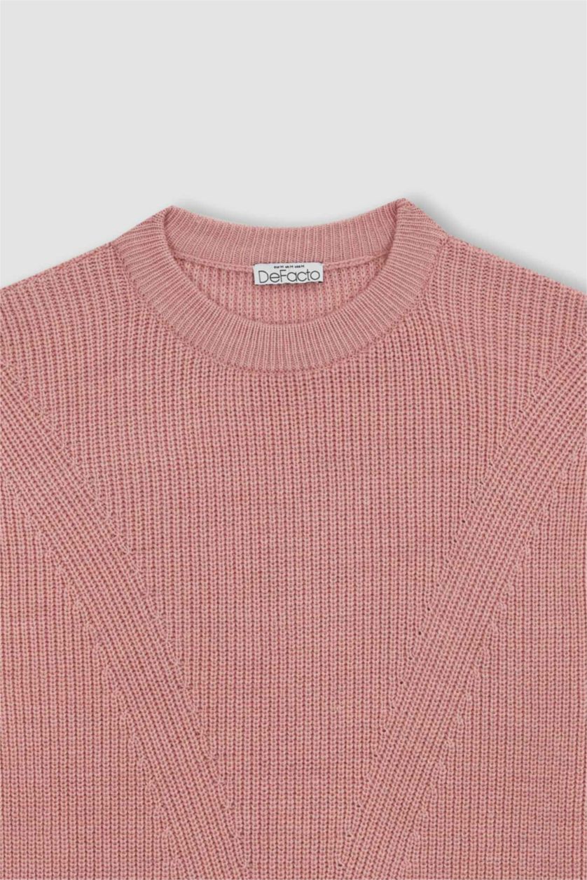 Женская Розовый Пуловер стандартного кроя с круглым вырезом для женщин