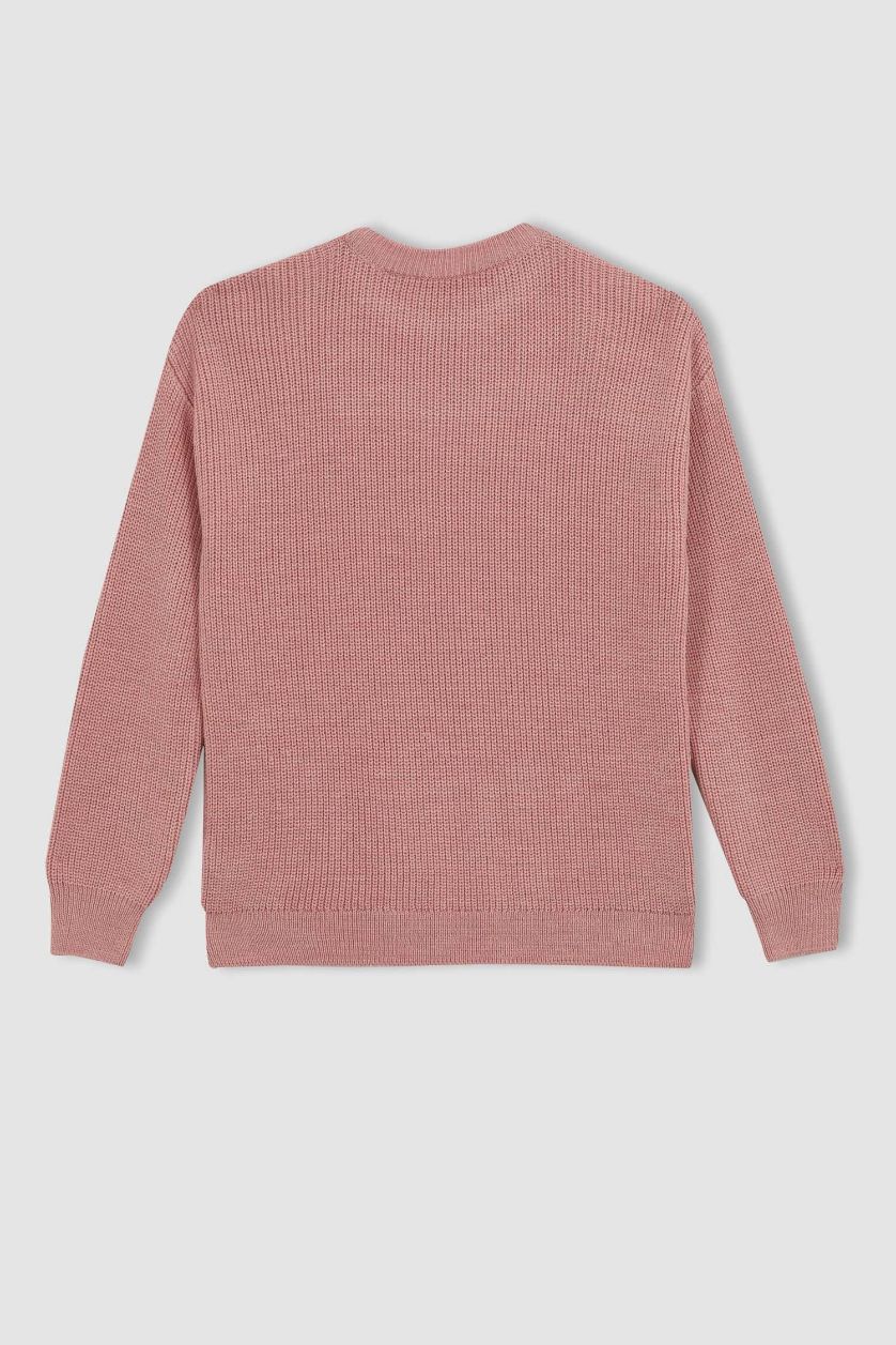Женская Розовый Пуловер стандартного кроя с круглым вырезом для женщин
