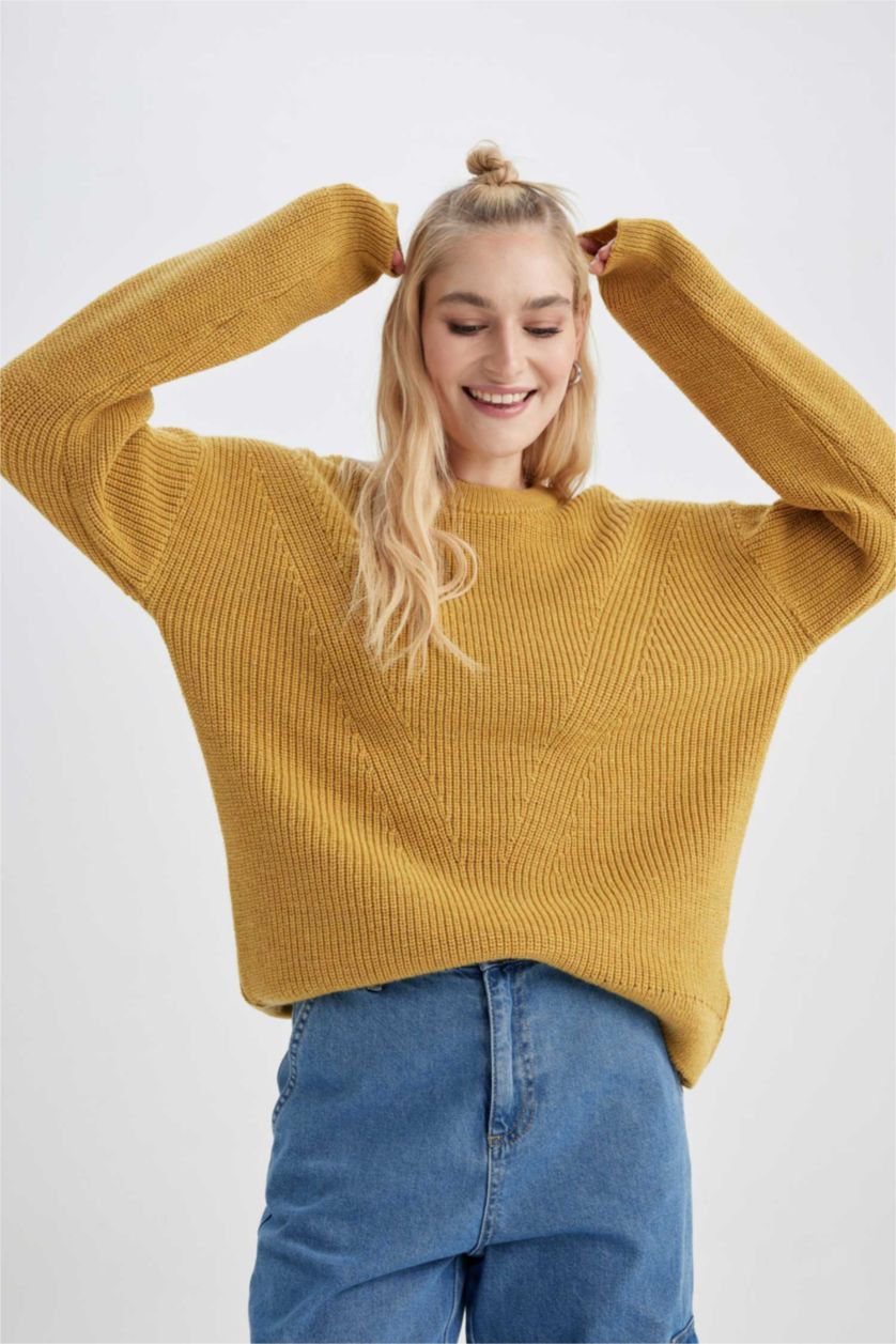 Woman Yellow Regular Fit Knitwear Pullover