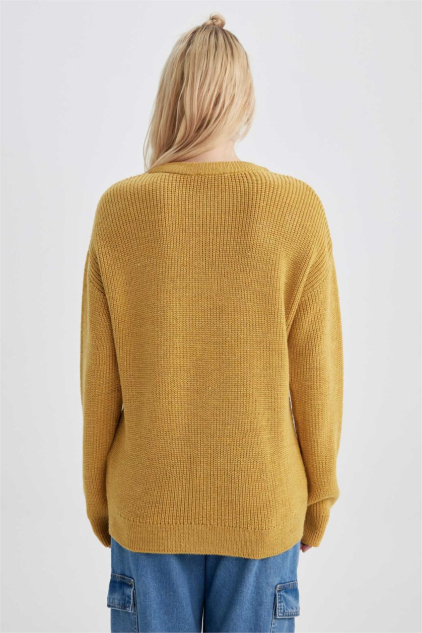 Woman Yellow Regular Fit Knitwear Pullover