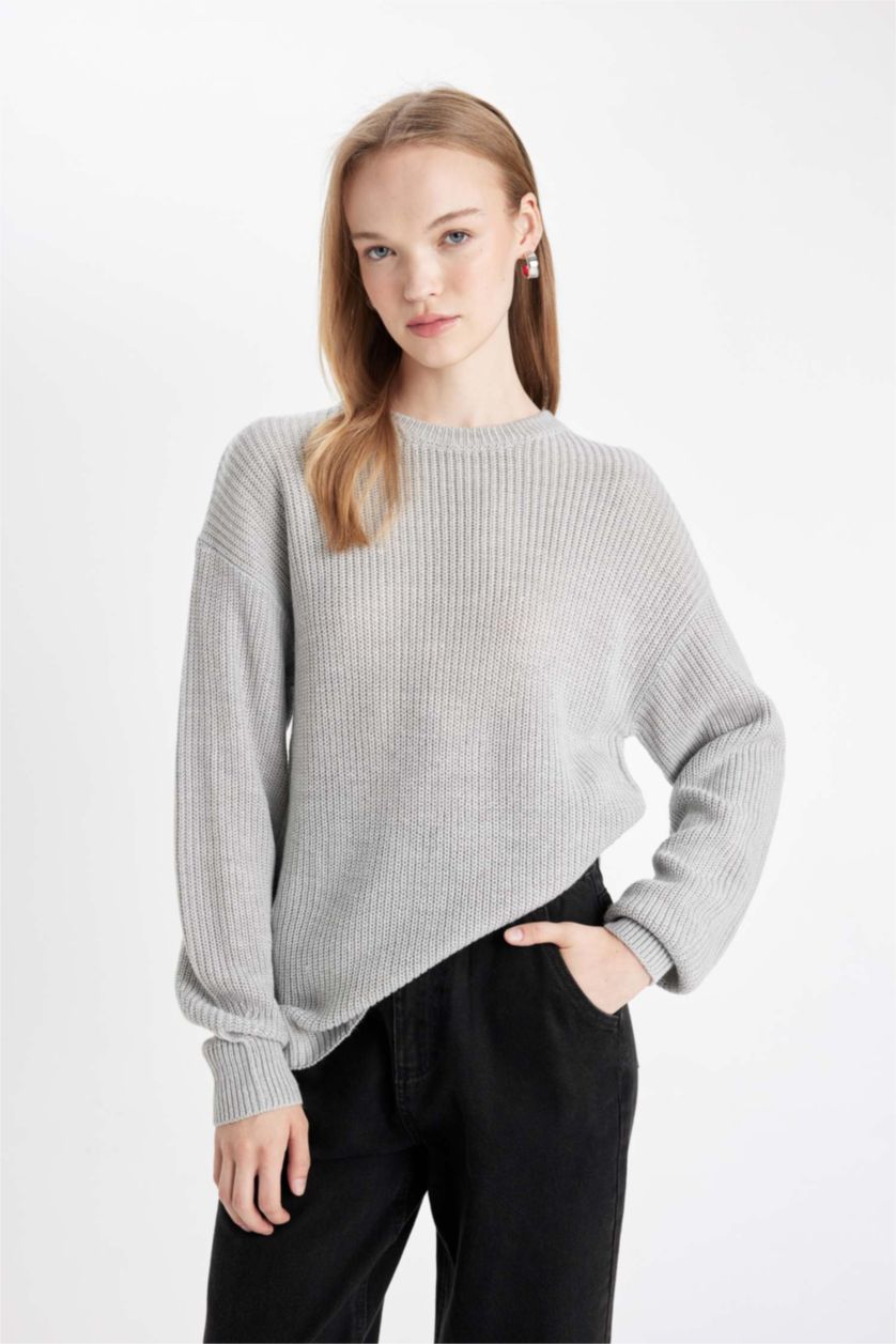 Women Light Grey Regular Fit Knitwear Pullover