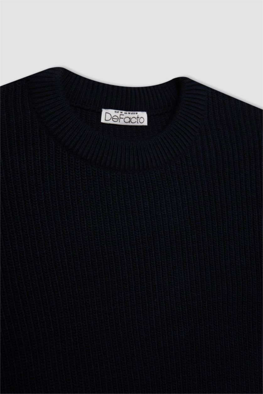 حريمي كحلي بلوفر تريكو حريمي قصة عادية برقبة مستديرة كحلي