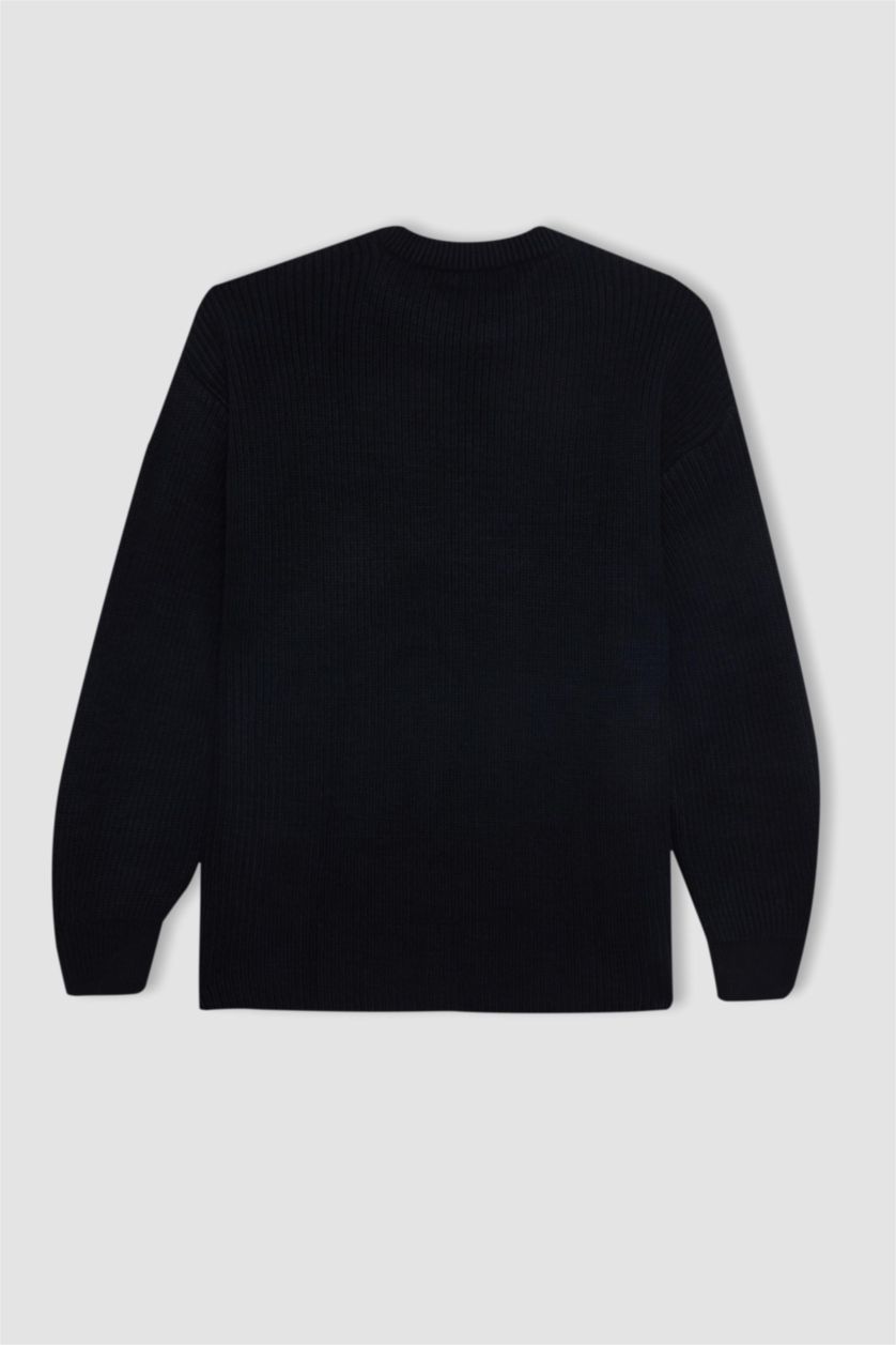 حريمي كحلي بلوفر تريكو حريمي قصة عادية برقبة مستديرة كحلي