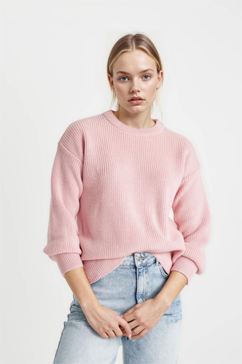 WOMAN Light Pink Regular Fit Crew Neck Knitwear Pullover