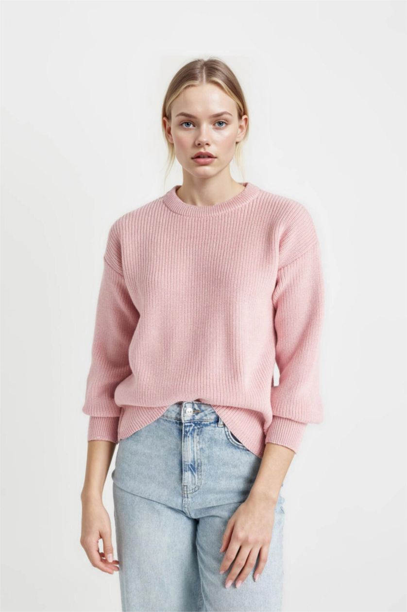 WOMAN Light Pink Regular Fit Crew Neck Knitwear Pullover