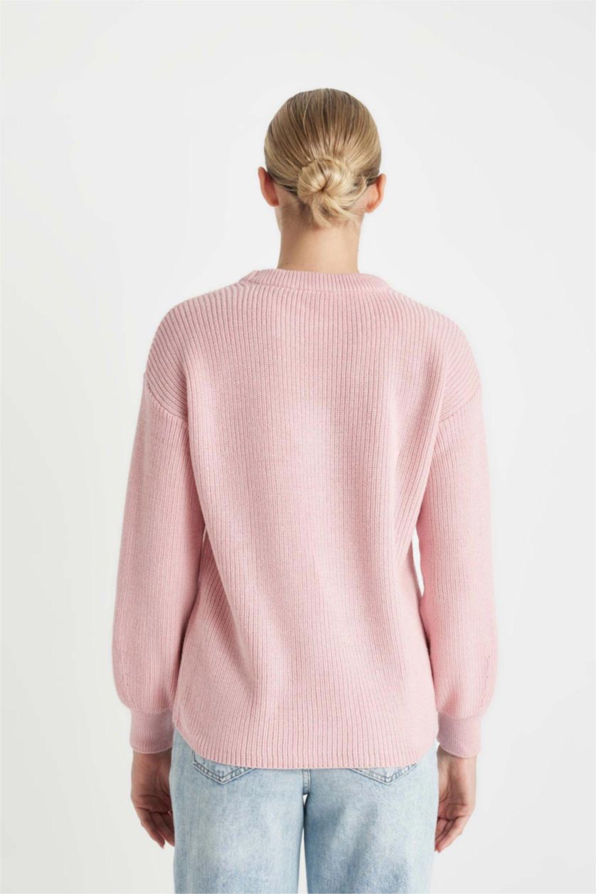 WOMAN Light Pink Regular Fit Crew Neck Knitwear Pullover